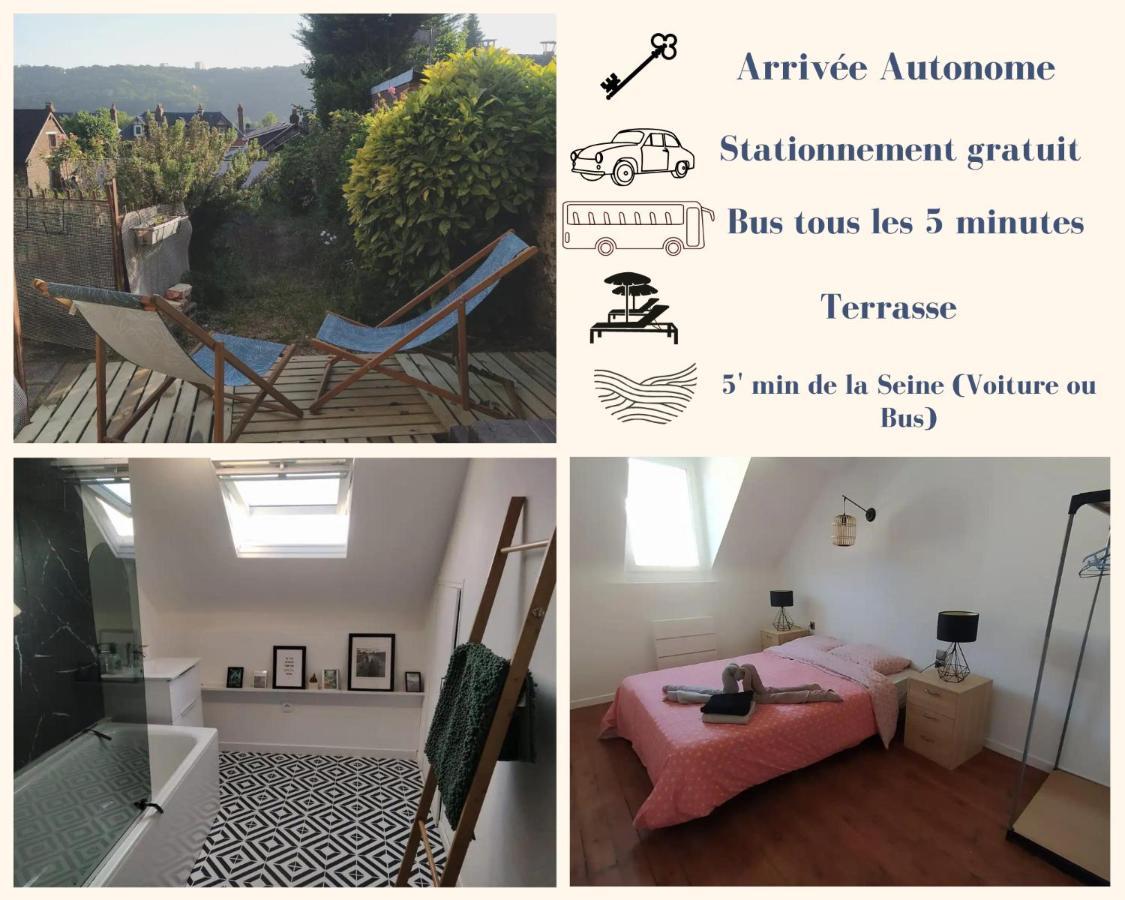 Le Nid Normand Avec Terrasse - Stationnement Facile Et Gratuit - 5 Min Seine Lejlighed Deville-les-Rouen Eksteriør billede
